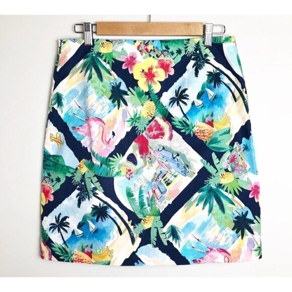 Talbots Sz 4 Flamingo Tropical Scene Hawaiian Print s Pencil Skirt Womens - Picture 5 of 14